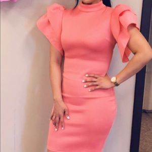 Salmon pink midi accent sleeve dress